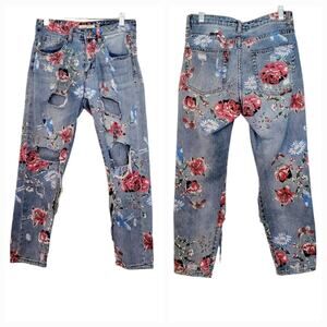 Miss Bonbon Floral Butterfly Busted Knee Distressed Skinny Jeans Women Sz 6 XS